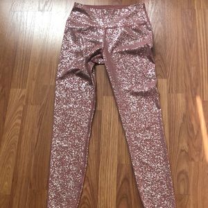 Sweaty Betty Pink & Silver Disco Silver Metallic Leggings Sz S
